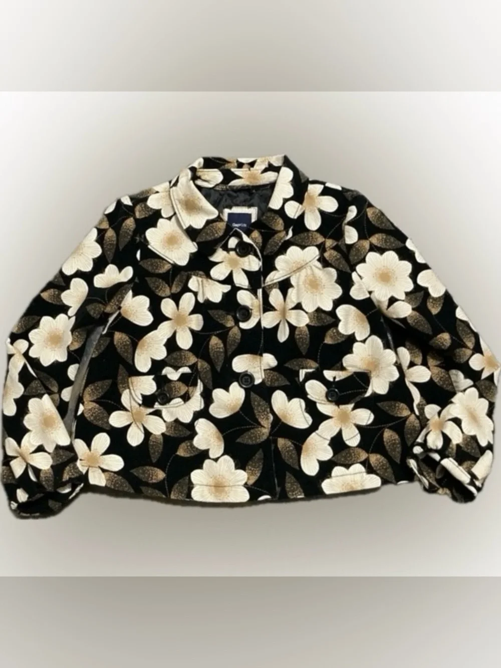 GAP Kids Black Quilted Jacket With Floral Print Girls Size 12
